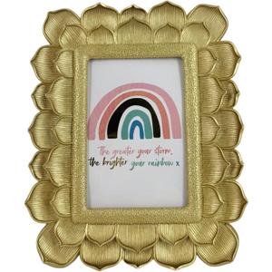 4x6 Scalloped Antique Picture Frame, Golden Lotus Leaf Vintage Photo Frame with Glass Front for Table Top & Wall Display Home Decor