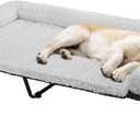 Veehoo Cooling Elevated Dog Bed Add Removable Deluxe Rose Plush Bolster Cushion Mat, 53" x 33" Washable Dog Couch Bed, Raised Pet Cot with Breathable Teslin Mesh, No-Slip Feet, Grey, CWC2439B, XL