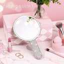 Framendino, 1 Pack Rhinestone Handheld Mirror Round Bling Glitter Cosmetic Dazzling Portable Hand Mirrors with Handle for Women White