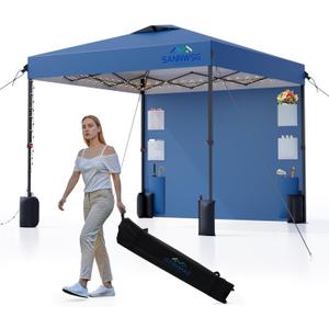 12X12 Pop Up Canopy Tent with Wall,Removable Pockets Sidewall for Extra Storage,Heavy Duty One Person Set Up Event Tent,Easy Up Canopy with One Push Button,Blue