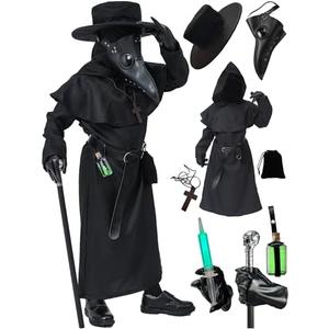 Absolute Vibe Plague Doctor Costume for Kids Halloween Outfit Cosplay Coat Mask for Boys Girls Combo set M