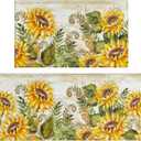 Sunflower Farmhouse Kitchen Rugs Set 2 Piece Colorful Summer Flowers Decorative Rug for Kitchen Low-Profile Floor Mats Decorations for Home Kitchen (17"x48"+17"x30")