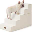 Dog Steps for High Beds - Dog Stairs 2 in 1 with Zippers Suitable for Small Dogs, Foam Pet Stairs with Non Slip Bottom Grey 5 Steps, Beige