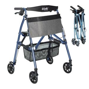 Stander Wonder Rollator Plus, Lightweight Folding Mobility Rolling-Walker, EZ Fold-N-Go-Rollator for Seniors and Adults, 6-inch Wheels, Locking Brakes and Padded Seat with Backrest, Cobalt Blue