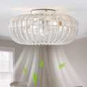 Wood Caged Farmhouse Ceiling Fans with Lights for Bedroom, White, 20", Small