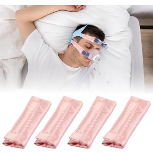 4 Pack Satin CPAP Mask Strap Covers, Silk CPAP Strap Covers Comfortable CPAP Strap Cushion Pads CPAP Face Protector, Universal and Reusable CPAP Headgear Strap Covers for Reducing Red Marks, Pink