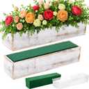 Dandat 2 Set Wood Boxes for Centerpieces 16x4 Inch Rectangle Wooden Planter Box Rustic Wooden Planters with Removable Plastic Liner Floral Foam Blocks for Christmas Wedding Home Garden Decor(White)