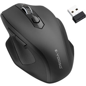 E-YOOSO Wireless Mouse for Laptop, 2.4GHz Computer Mouse 5 Adjustable DPI Office Cordless Mice with USBA Receiver, 6 Buttons, 4000 DPI, Medium to Large Sized Hands Compatible with PC, Laptop, Desktop (Black)