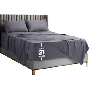 Utopia Bedding Full Size Extra Deep Pocket Sheet Set Fits Mattresses Up to 21 inches Cooling, Soft & Breathable Oeko-Tex 4 Piece Bed Sheets (Grey)