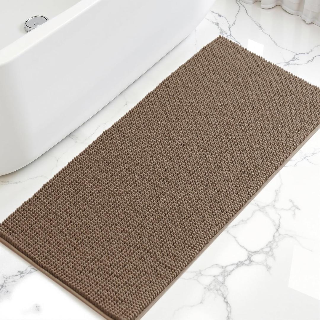SUBRTEX Bathroom Rugs, 24" x 60" Chenille Bath Rug Soft Short Plush Bath Mat Soft Shower Mat Water Absorbent Shower Mat Quick Dry Machine Washable, Taupe Brown