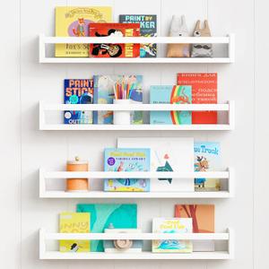 Forbena 24 Inch Wall Bookshelf for Kids Bedroom Set of 4, White Floating Nursery Book Shelves for Baby Toddler Children Girls Boys Room Decor, Large Wood Wall Mount Bookshelves and Toy Storage (23.6 Inch)
