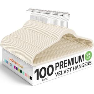 HOUSE DAY Premium Velvet Hangers 100 Pack, Non-Slip Clothes Hangers Ivory - Durable and Sturdy Felt Hanger, Velvet Hanger for Coat, Pants & Dress Slim Space Saving for Closet Organizer