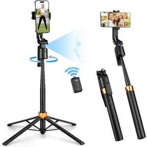 Auto Face Tracking Tripod 360Rotation Rechargeable Phone Tripod Stand 70" Extendable Smart Shooting Phone Stand with Remote and Gesture Control, No App, for iPhone Vlog Live Video Recording.