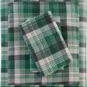 Woolrich Cotton Sheet Set Cottage Charms Print, 100% Cotton Flannel Sheets Warm & Fuzzy Bedding Set Queen Size Sheets, Fitted Pocket Fits Up to 14" Mattress, Queen Green Plaid, 4 Piece
