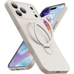 Magnetic Stand for iPhone 17 Pro Case, Liquid Silicone, [Compatible with MagSafe][Built-in Kickstand&Ring Holder] Anti-Scratch Soft Microfiber Lining, Stone