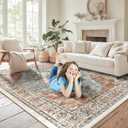 BESTSWEETIE 8x10 Area Rug Washable Rugs for Living Room, No Pile Boho Carpet for Entryway Bedroom Dinning Room, Vintage Carpet Print Distressed Non-Slip, 8 x 10 ft, Green Brick Rust Red