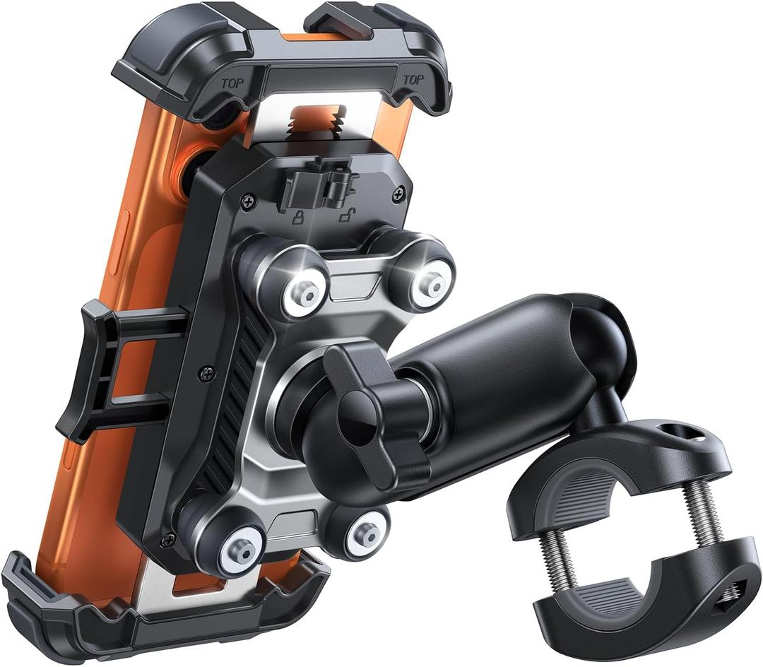 JOYROOM Motorcycle Phone Mount Holder - [Dual Vibration Dampener]150mph Anti-Shock Phone Holder for Motorcycle [Metal Extension Handlebar Clamp] Bicycle Bike Phone Holder Mount for 4.7-7" Cell Phones