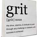 Inspirational Grit Definition Art Wooden Box Sign Grit Minimalist Desk Decorative Wooden Sign Home Office Decor for Table Shelf 5 x 5 Inches