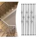 Sidasu 9 Pack Iron Balusters,Hollow Double Basket Iron Spindles Hollow Single Basket Staircase Balusters Single Twist 1/2" Square Stair Balusters with 18 Swivel Shoes