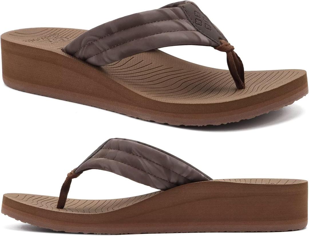 COFACE Flip Flops for Women with Comfortable Arch Support Ladies Fashion Lightweight Wedge Flip Flops Summer Soft Cushion Platform Thong Sandals for Beach