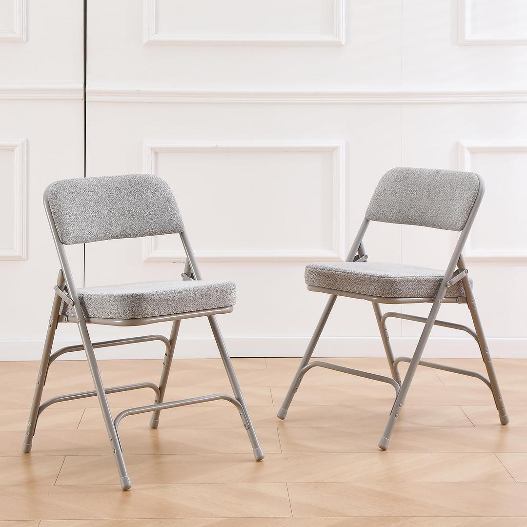 CHAIRABLE Padded Folding Chair with Cushion, Foldable Chair, Gray, 2 Pack