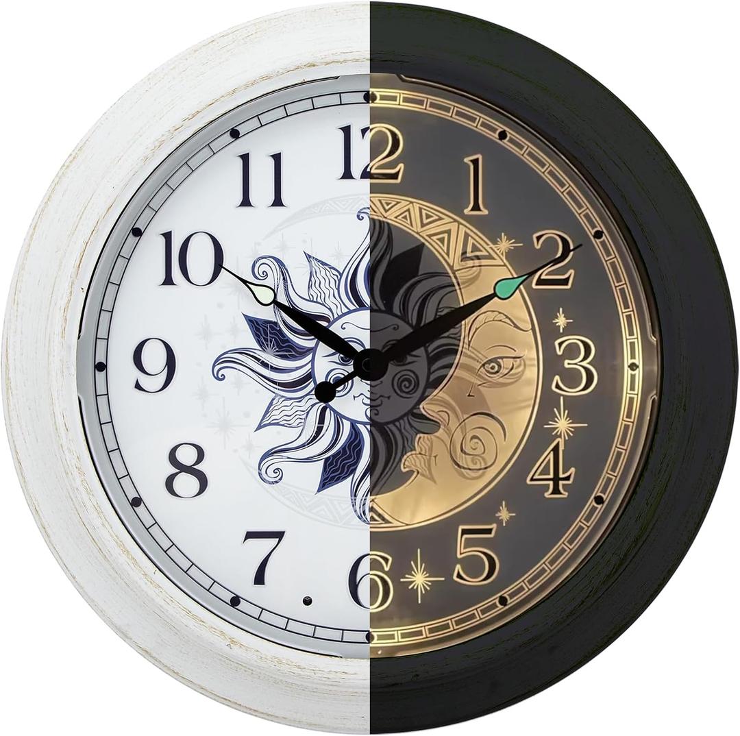 OCEST Large 15 Inch Metal Waterproof Outdoor Clock, Silent Illuminated Night Light Battery Operated Wall Clocks for Garden Pool Patio Living Room Decorative Decor