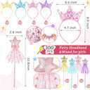 Hollowfly 12 Pcs Princess Party Favors Including 6 Glitter Star Fairy Wands and 6 Sequin Princess Crown Headbands for Girls Birthday Party Gifts