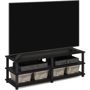Furinno TURN-S-TUBE TV Stand, 3-Tier Open Frame Design Entertainment Center, TV Console for TV up to 46 Inch, Toolless Assembly, for Living Room, Bedroom, Espresso, 55-inch No Tools