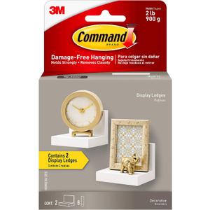 Command Display Ledges, Holds up to 2 lb, Quartz, 2 Ledges with 8 Medium Command Strips, Damage Free Hanging Floating Shelf with Adhesive Strips, Personalize Living Room, Bedroom, Kids Room or Office