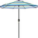 Blissun 9' Outdoor Patio Umbrella, Outdoor Table Umbrella, Yard Umbrella, Market Umbrella with 8 Sturdy Ribs, Push Button Tilt and Crank, Blue & Green Stripe