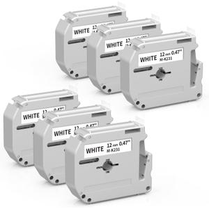 6-Pack M-K231 Label Tape 12mm 0.47 White Replacement for Brother P Touch M Tape M231 MK231 M-231 M-K231s for Brother PT-M95 PT-70BM PT-90 PT-85 PT65 45 Label Maker Refills, 6-Pack (Black on White)