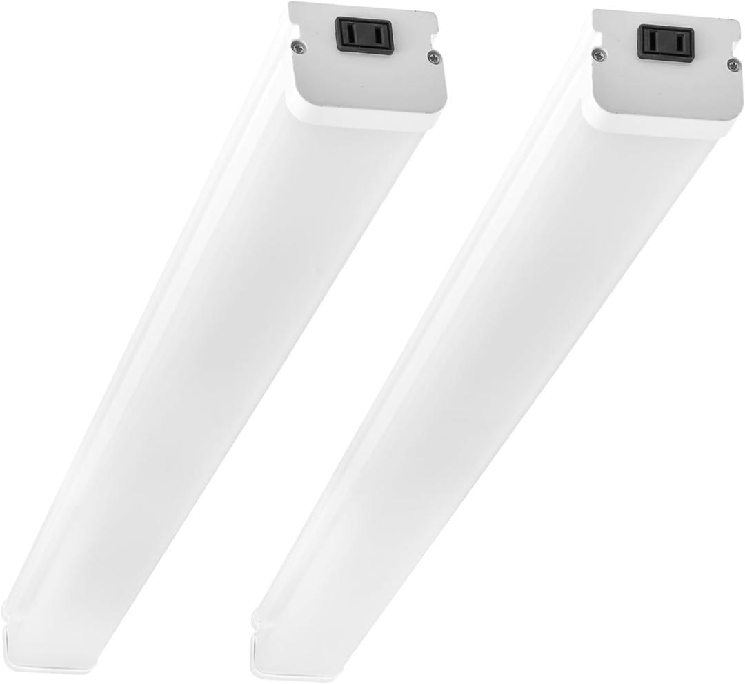 4FT Linkable 60W LED Shop Lights Warm White 3000K 4000K 6000K 6000LM for Garages Shop, Linear Work Light Fixture Hanging or FlushMount with Plug, ETL 2 Pack