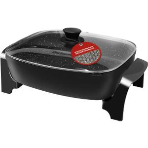 Elite Gourmet EG-6203# Extra Deep 16"x13"x3.2" (10.5Qt.) Scratch Resistant, Easy Pour Spout Dishwasher Safe, Non-stick Electric Skillet with Glass Vented Lid, Adjustable Temperature, Black