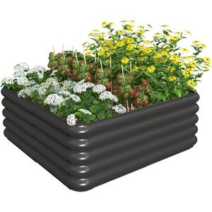 3.0x3.0x1.0ft Raised Garden Bed Kit, Rustproof PP Material Garden Box, Flower Bed with Tool-Free Assembly Design, Square Planter Boxes for Outdoor Plants Vegetables Flower Fruit Herb, Black
