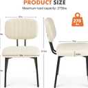 Sweetcrispy Dining Chairs Set of 2, Upholstered Mid Century Modern Kitchen Accent Chairs with Faux Leather Cushion Seat & Metal Legs for Home Office, Living Room-Beige White