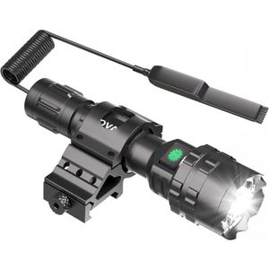 Picatinny Flashlight, LED Tactical Flashlight Rifle Rail Light with Pressure Switch, 3000 Lumens Waterproof Light, 5 Mode USB Rechargeable Flashlight for Hunting, Matte Black