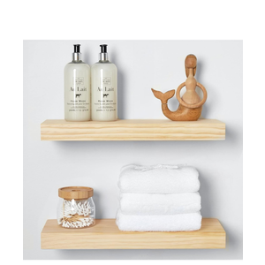 Homeforia Unfinished Floating Shelves for Wall, Premium Solid Wood Unfinished Shelf, Unfinished Bathroom Shelves, Heavy Duty Bracket, 18 x 6.5 x 1.75 inch, Set of 2