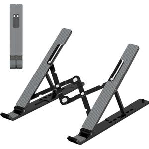 Adjustable Laptop Stand, Portable Laptop Riser for Desk, ABS+Silicone Foldable Ventilated Cooling Notebook Holder Stand for 10-15.6 Laptops, Tablets
