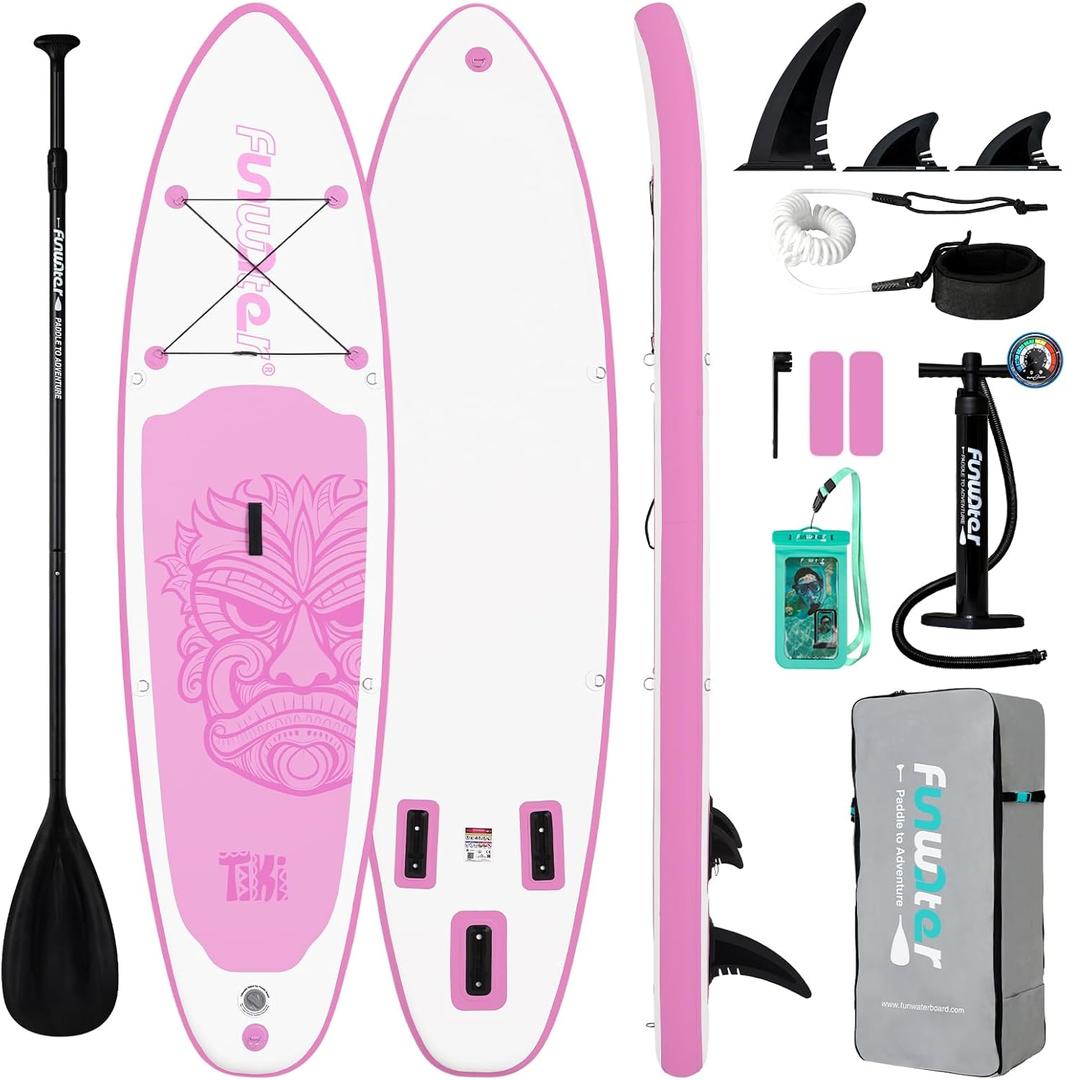 FunWater 8'/10'/10'6"/11'6" Inflatable Stand Up Paddle Board with Premium SUP Paddleboard Accessories, Wide Stable Anti-Slip EVA Deck,Paddle Boards for Adults & Youth of All Skill Levels