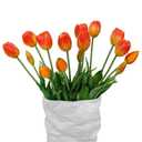 LINSIE 15 Pcs Orange Artificial Tulips Fake Flowers, Premium Latex Lifelike Texture, UV Resistant Waterproof Faux Tulip Bouquets with Snap-on Petals for Outdoor, Home, Wedding Decor