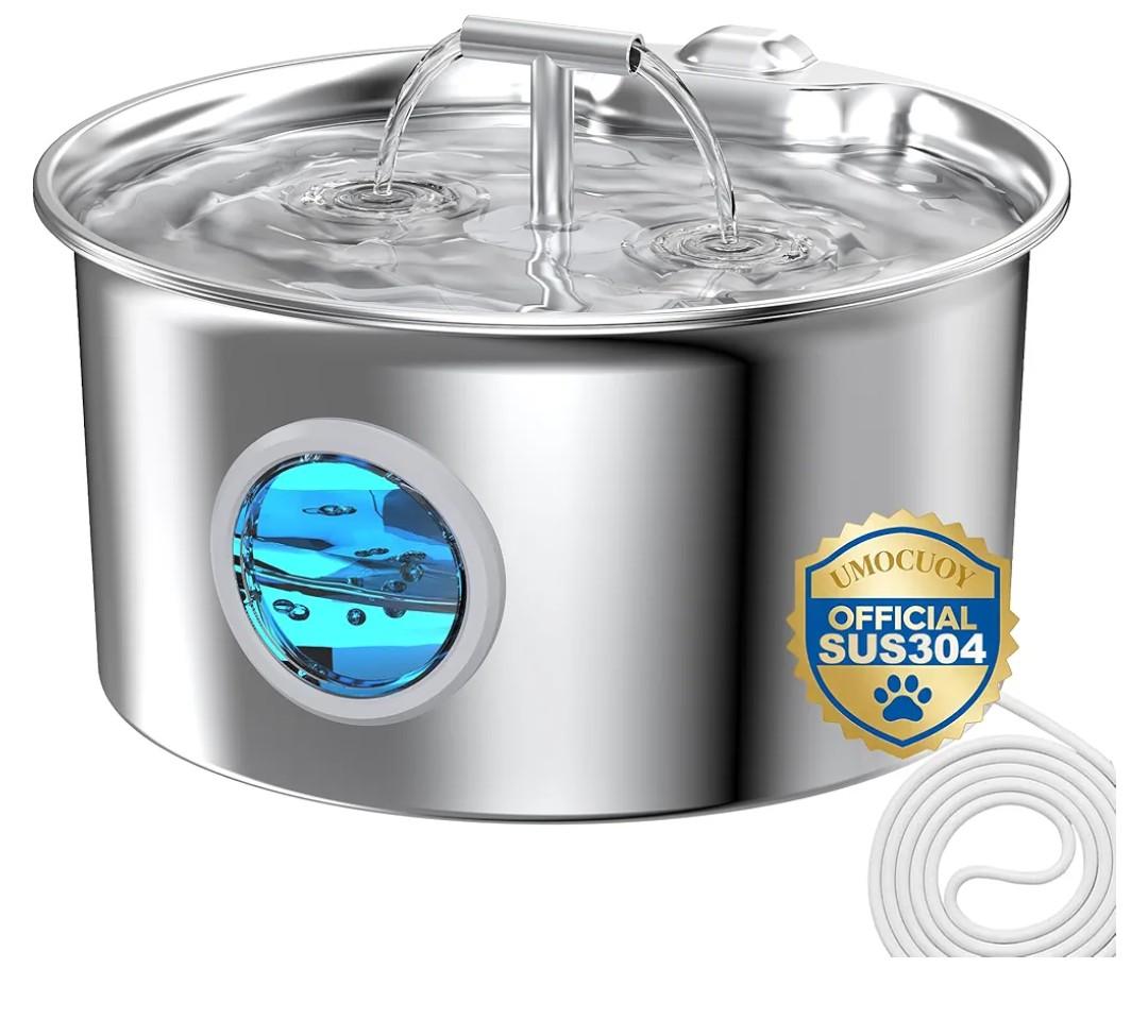 Cat Water Fountain Stainless Steel: 2.6L Cat Fountain for Drinking - Pet Water Fountain for Cats Indoor - Automatic Pet Water Dispenser Bowl - Best Auto Feeding Supplies Gift for Small Dog Large Kitty