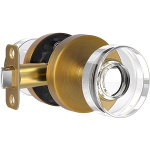 Antique Brass Door Knob Crystal Door Knobs Passage Door Knobs Interior, Old Style Glass Door Knob Round Door Knob Antique Door Handle for Hallway Pantry Closet Door Knob (1 Pack Passage)