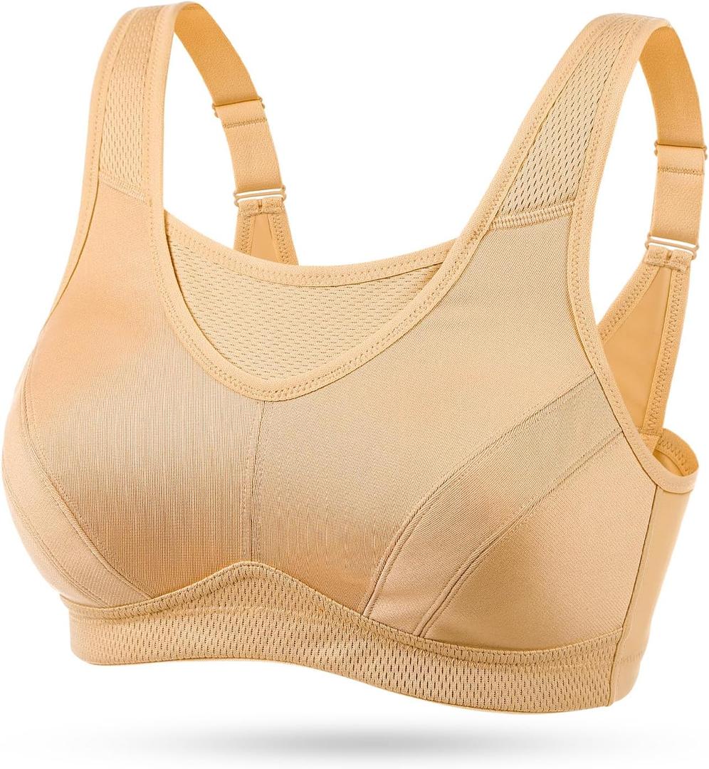 Wingslove High Impact Sports Bras for Women Plus Size Non Padded Wirefree Workout Bra Bounce Control (34B, Cream Nude)