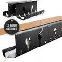 No-Drill Under Desk Cable Management Tray - 2-Pack Wire Organizer for Standing Desk - Cord Management System with Power Strip Holder - L