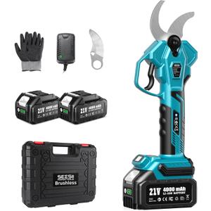 Seesii Electric Pruning Shears for Gardening: 1.8 Cutting Cordless Power Pruner - Brushless Motor, Dual 4.0Ah Battery, 4 Levels Adjustable Extra SK5 Blade Branches Cutter For Tree & Flower Trimming