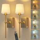 Battery Operated Wall Sconces Set of 2: Gold Rechargeable Wall Lights with Touch and Remote Control, Wireless Battery Powered Wall Scone Cordless Wall Lamp for Bedroom Living Room Bathroom Hallway