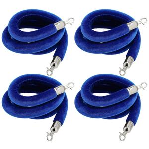 JAPCHET 4 Pack 6.6 Feet Velvet Rope, Blue Velvet Stanchion Rope with Silver Polished Hooks, Crowd Control Queue Line Barrier Rope Hanging Ropes for Hotels, Movie Theaters (6.6 Feet Blue)