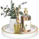 10" Small Gold and White Tray, Lightweight Metal Round Vanity Tray for Bathroom, Candle Holder for Living Room Decor