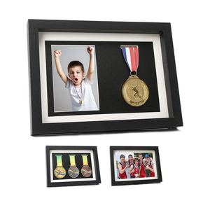 IHEIPYE Medal Display Shadow Box - 3 Medal Display Case - Perfect for Runners, Marathon, Race Winner, Soccer, Football, Gymnastics & All Sports (Black, A4)
