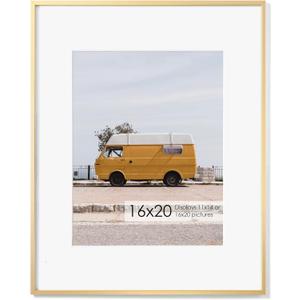 Fun Memories 16x20 Metal Picture Frame with 11x14 Mat, Brushed Aluminum Finish, Tempered Glass Front, and Attached Hanging Hardware(Gold, Pack of 1)